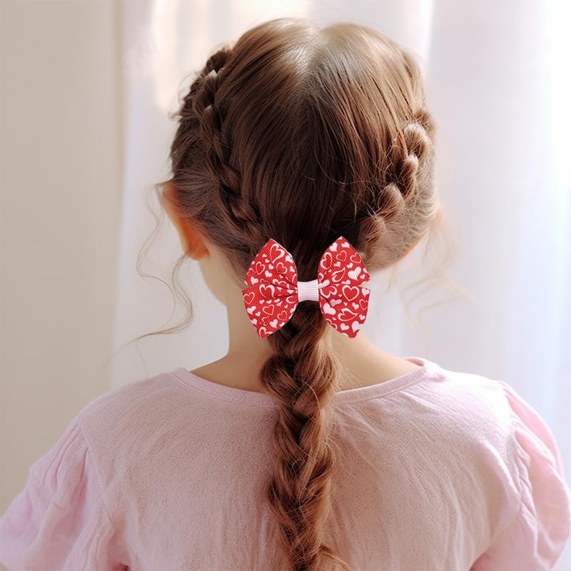Valentine's Day Glitter Heart Hair Bow Alligator Clips Set