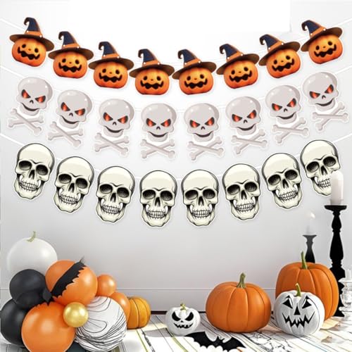 Cute Halloween Banners Set - 4pcs Pumpkin Ghost Skull Decor