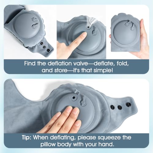 YuLohass Grey Inflatable U-Shaped Travel Neck Pillow with Adjustable Snap