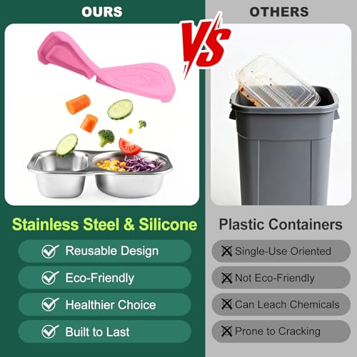 Eiyisem Stainless Steel Snack Containers with Lid, 5.3 Oz Dual Compartment Food Storage