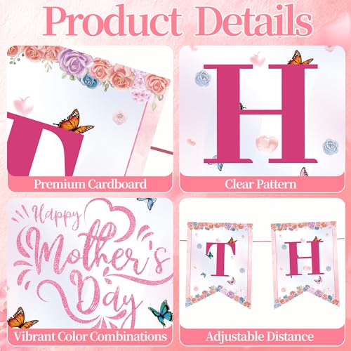 Happy Mother's Day Pink Floral Banner - 10ft Decorative Garland