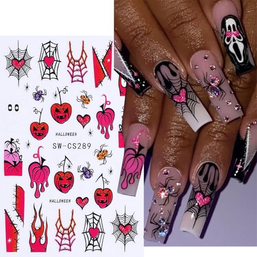 TailaiMei 6 Sheets Halloween Nail Stickers Pumpkin Bat Decals