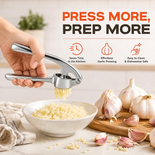 CUNSENR Garlic Press Set - Silver, Ergonomic & Easy Clean Mincer