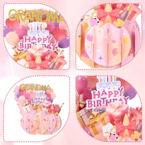 3D Happy Birthday Pop Up Card for Grandma with Envelope