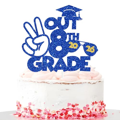 8th Grade Graduation Cake Topper - Glitter Hello High School