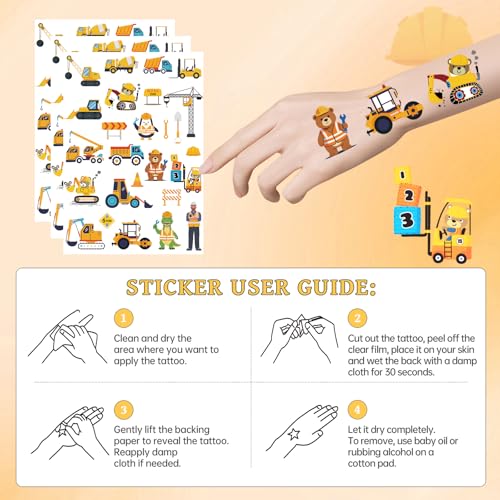 INCOK Construction Temporary Tattoos - 8 Sheets Party Favors