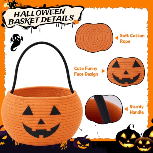 Pumpkin Trick or Treat Basket for Kids - Cotton Rope Halloween Bucket