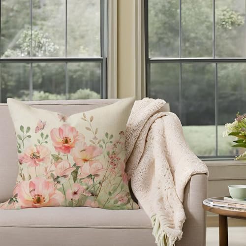 PANDICORN 18x18 Inch Pink Flower Throw Pillow Covers (Set of 2)