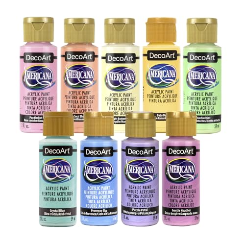 DecoArt Americana Acrylic Paint Set, Pastel Essentials, 9 Bottles (2 fl oz)