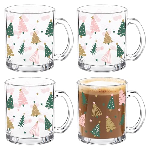 Clear Christmas Tree Glass Coffee Mugs Set - 4 Pcs Holiday Drinkware
