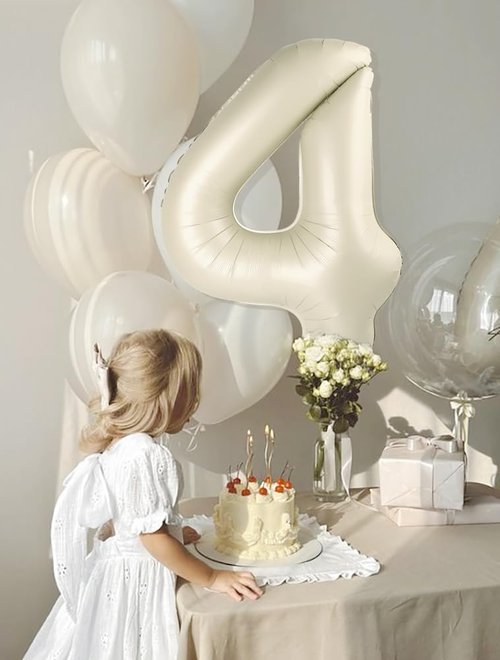 40 Inch Large Number Balloon - Cream White 4 Balloon for Birthday Parties & Graduations | Wedding Supplies