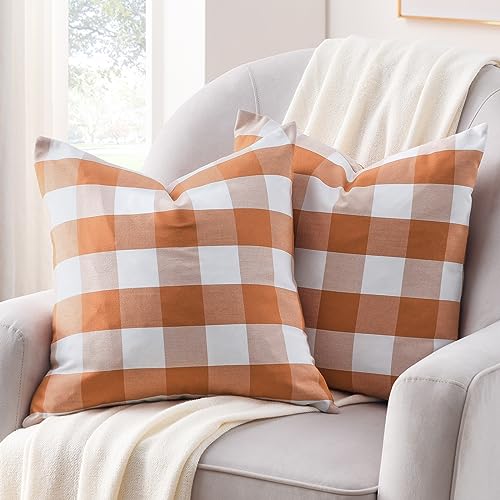 Volcanics Orange and White Outdoor Pillow Covers 18x18 Set of 2 - Farmhouse Halloween Decor
