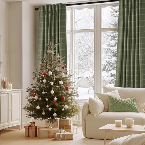 NICETOWN Green Buffalo Plaid Blackout Curtains 96 Inch Long with Rod Pocket & Tabs - Olive Green & White, Pack of 2