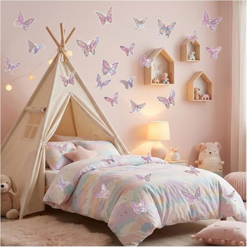 60PCS 3D Pink Butterfly Wall Decor for Princess Rooms