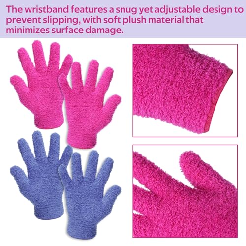 Reusable Microfiber Plant Cleaning Gloves - 4-Piece Set in Blue & Rose Red