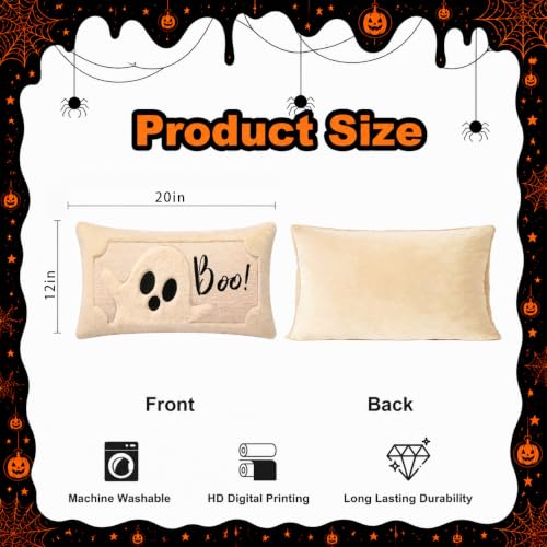 Vintage Halloween Ghost Faux Rabbit Fur Lumbar Pillow Cover 12x20