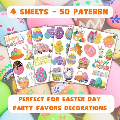 Easter Temporary Tattoos for Kids - 50 Pcs Cute Bunny & Egg Party Favors