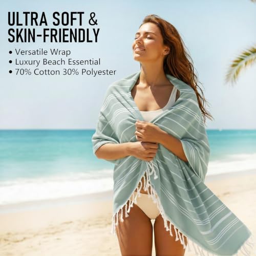 Amudeshi Turkish Beach Towel, Extra Large 36x79 Inch, Quick Dry Grass Green