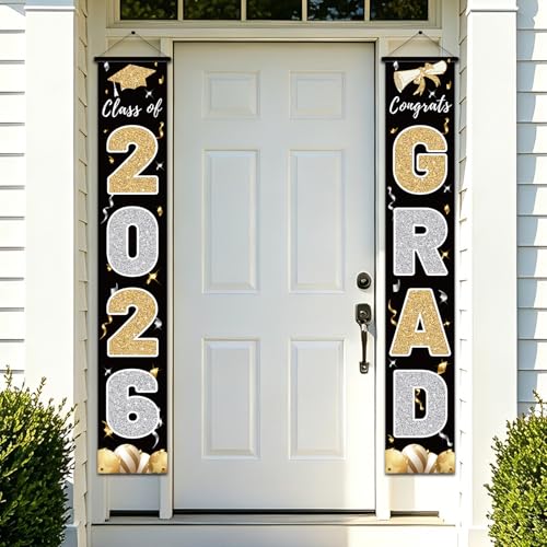 Class of 2026 Graduation Banner - Elegant Black Porch Sign