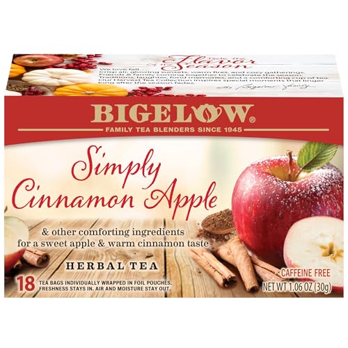 Bigelow Tea Simply Cinnamon Apple Herbal Tea - Caffeine Free, 18 Count (Pack of 6)