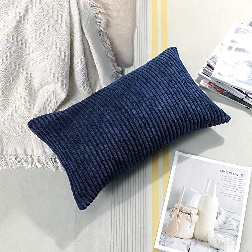Artscope Navy Blue Corduroy Throw Pillow Cover 12x20 Inches