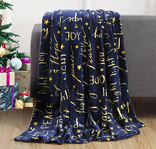 Elegant Comfort Velvet Fleece Throw Blanket, Peace & Joy Print, 50 x 60 Inch