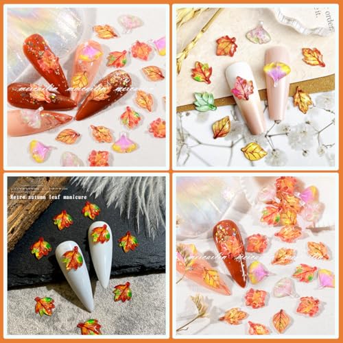 3D Maple Leaf Nail Charms Fall Rhinestones 100Pcs Thanksgiving Art Decor