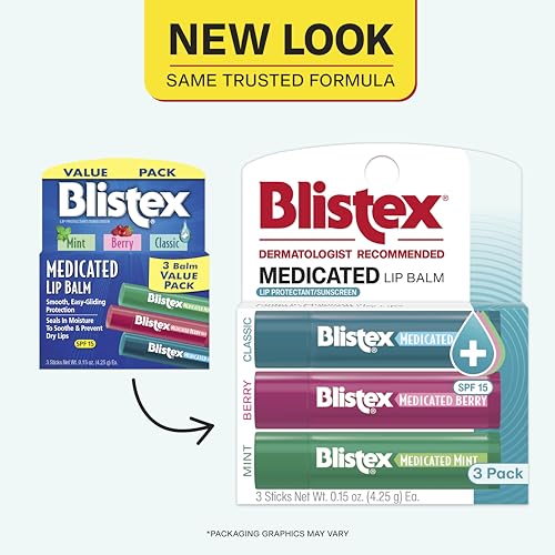 Blistex Medicated Lip Balm Variety Pack SPF 15, 3 Count