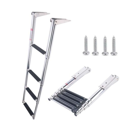 4 Steps Stainless Steel Telescoping Boat Ladder Swim Step Ladder, 600 Pound Capacity for Marine Yacht