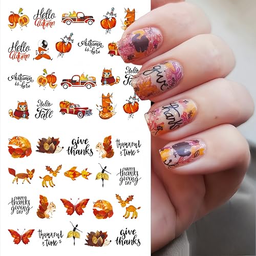 12Pcs Fall Fall Nail Art Stickers Autumn Water Decals Thanksgiving