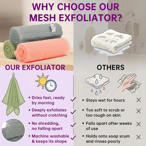 Exfoliating Washcloth 3 Pack - Lightweight Nylon Body Scrubber