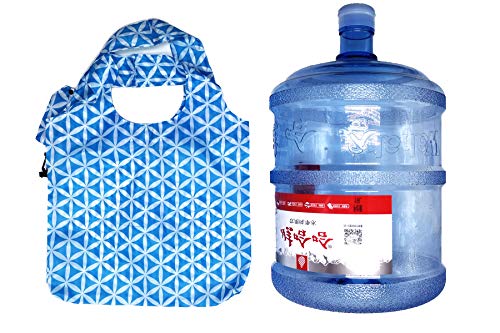 Reusable Grocery Bags Set - Heavy Duty Foldable Shopping Totes with Blue Geometric Flowers - 3 Pack