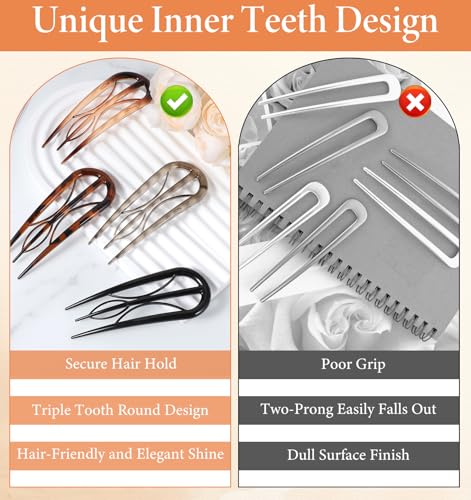 Thrymme 4-Inch U Shaped French Hair Pins - 4Pcs Non Slip Grip Teeth