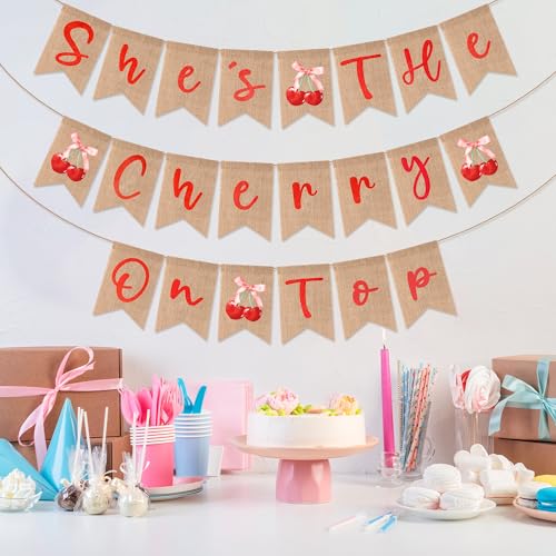 Cherry Party Banner Set - 3PCS Burlap Decorations for Celebrations