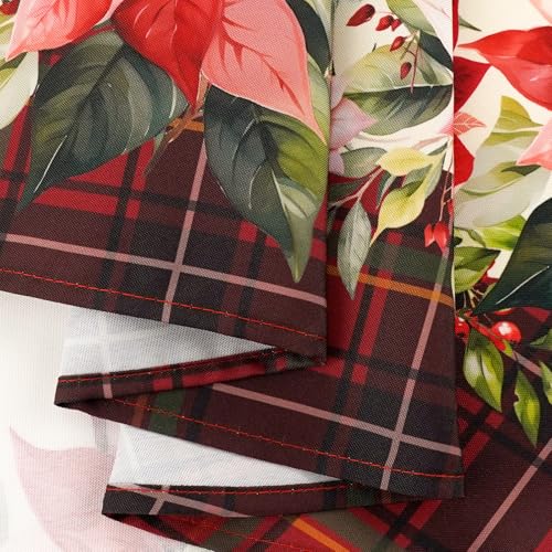 Waterproof Christmas Tablecloth - Red Holly & Tree Design, 60x60 Inch Round - Christmas Holiday Decor