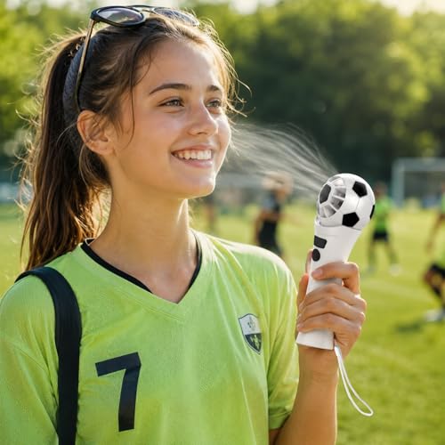SZO Soccer-Style Handheld Fan, Rechargeable Clip-On Fan, Black & White
