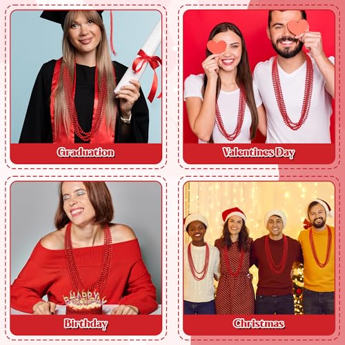 Bechumes Red Bead Necklaces 12-Pack 33-Inch Mardi Gras Party Supplies