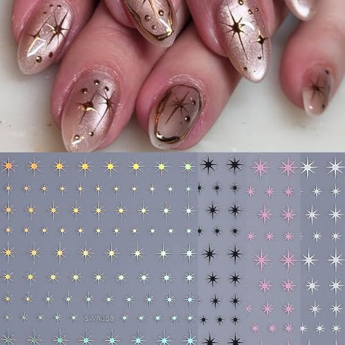Metallic Star Nail Stickers 10 Sheets Self-Adhesive Holographic Y2K Nail Decals