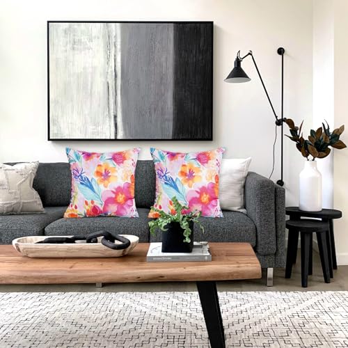 TAJWE Waterproof Outdoor Pillow Covers 18x18 Inch Set of 2 - White Floral