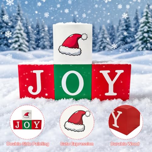 JOY Christmas Table Decorations - 4Pcs Wooden Centerpieces