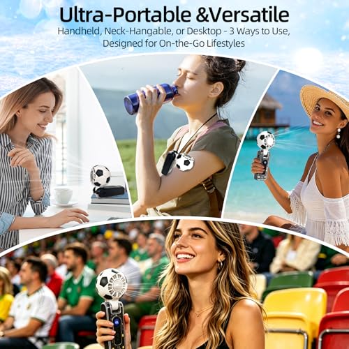 DooYard Soccer Ball Portable Handheld Fan, 5-Speed Rechargeable Fan - Black