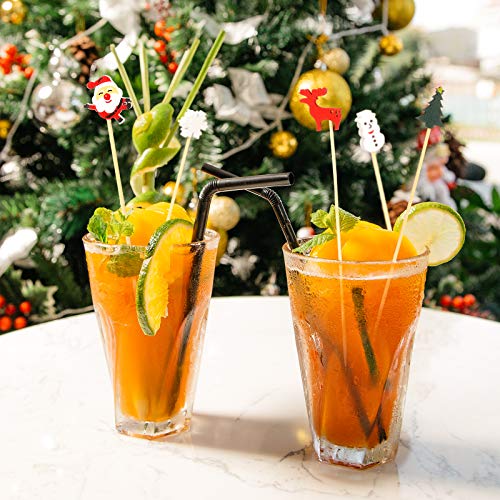 600 Pcs Christmas Bamboo Cocktail Picks for Appetizers & Fruit - Santa Snowflake Reindeer