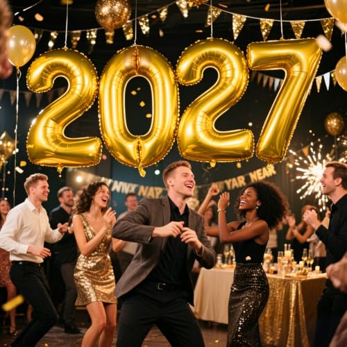 40 Inch Gold 2027 Foil Number Balloons - New Year & Graduation Party Decor