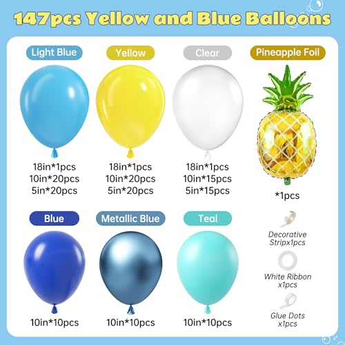 147pcs Cartoon Pineapple Balloon Arch Kit - Blue & Yellow