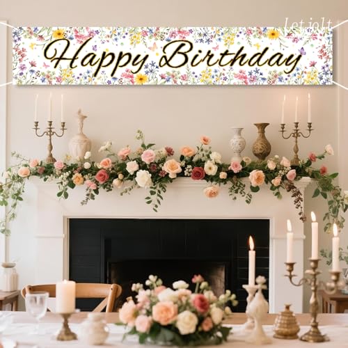 Letjolt Happy Birthday Banner - 6Ft Floral Wildflower Party Decoration