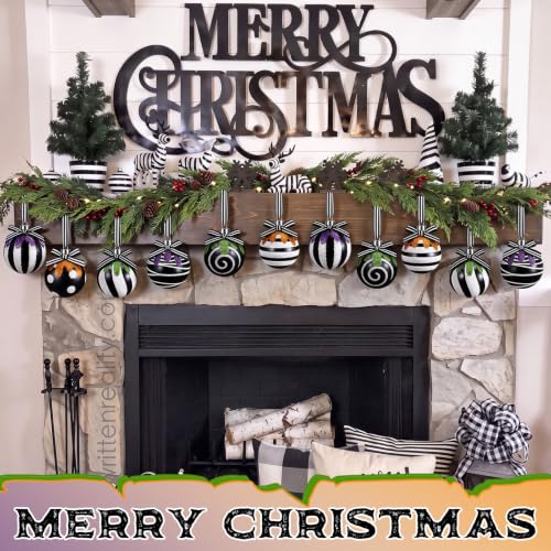 24 Pcs Halloween Black and White Christmas Ball Ornaments for Tree - Spooky Variation