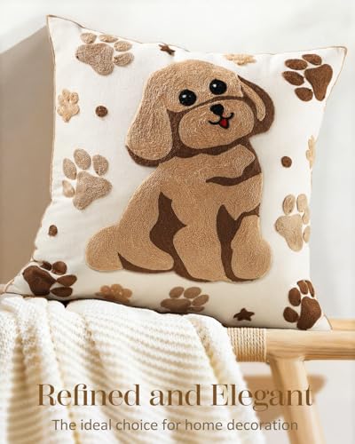 Cute Dog Embroidered Throw Pillow Cover 18x18 - Farmhouse Decor