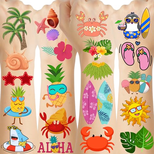 Summer Temporary Tattoos - 60Pcs Beach Party Favors & Aloha Supplies