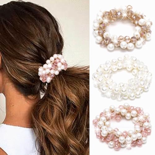 Banatra Pearl Rhinestone Hair Scrunchies Ponytail Holder