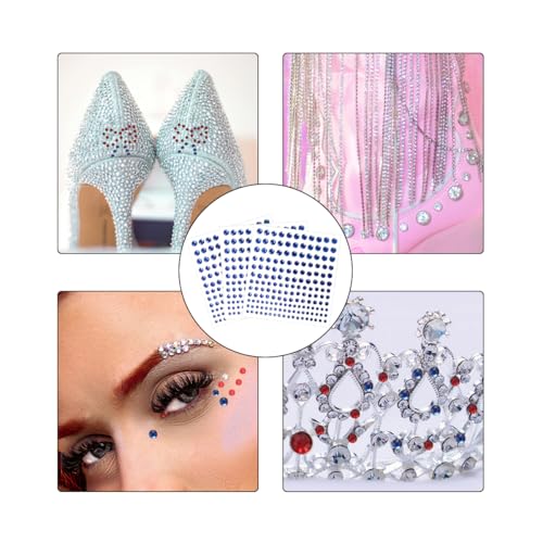 5 Sheets Self-Adhesive Blue Rhinestone and Pearl Stickers for Crafts